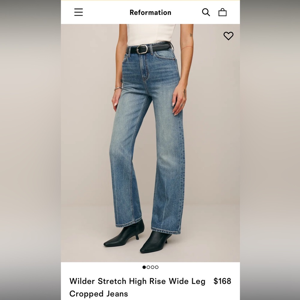 Reformation Wilder Stretch High Rise Wide Leg Cropped Jeans Blue - Size 28